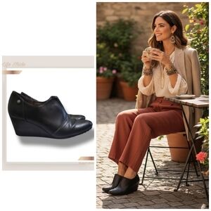 🌿LifeStride Women's 7.5M Soft System Womens Black Faux Leather Wedge Booties